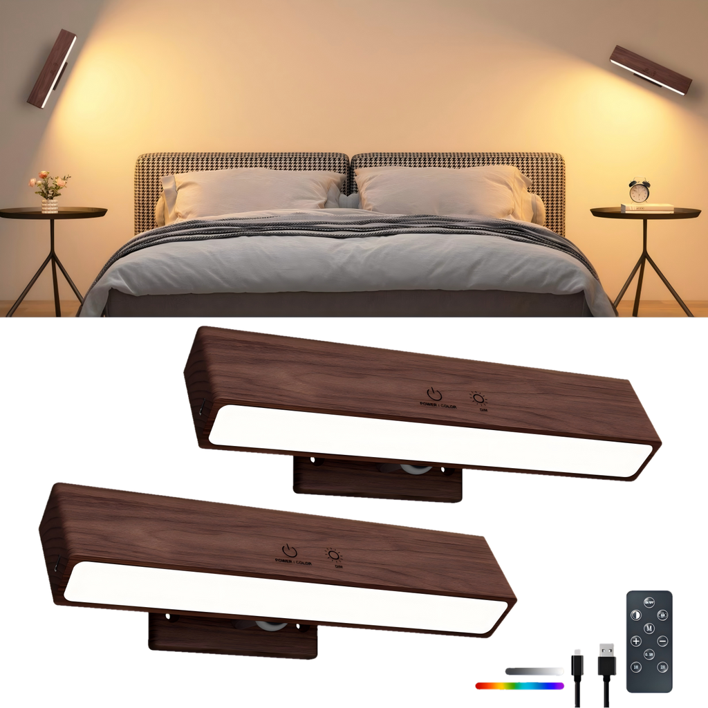 YiLaie RGB Walnut Wood Rechargeable Wall Sconce -2 pack