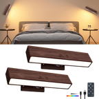 YiLaie RGB Walnut Wood Rechargeable Wall Sconce -2 pack