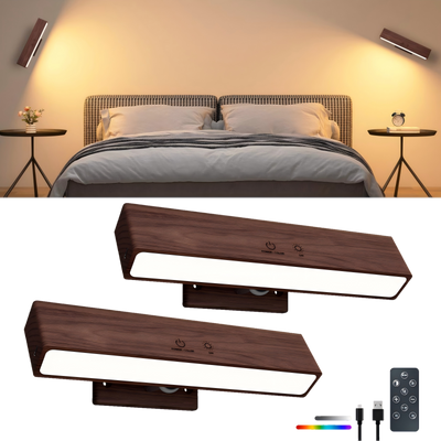 YiLaie RGB Walnut Wood Rechargeable Wall Sconce -2 pack