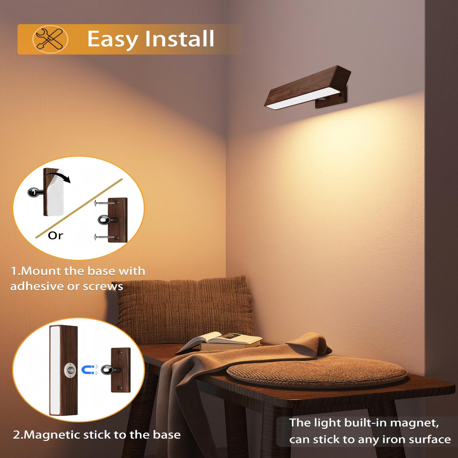 YiLaie RGB Walnut Wood Rechargeable Wall Sconce - 1 pack