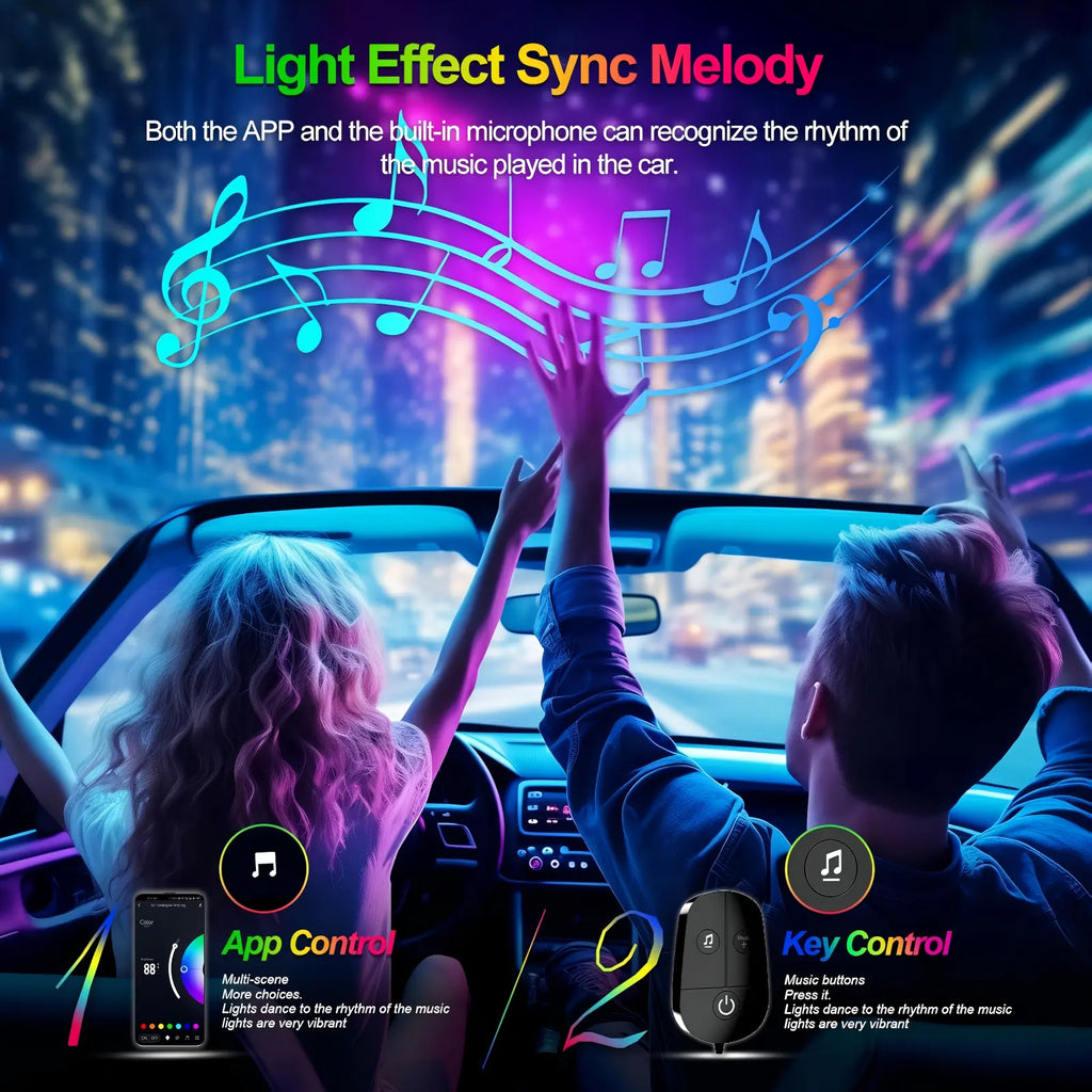 YiLaie DC 12V Cigarette Lighter Car Interior LED Lights, 3‑Key Wired Controller & App