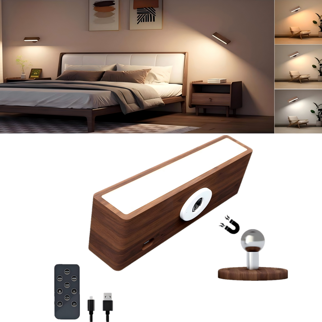 YiLaie 1 pcs Black Walnut LED Wall Sconce 3 Color Temp Rechargeable