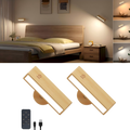 YiLaie 2 pcs Beechwood Battery LED Wall Sconce 3 Color Temp
