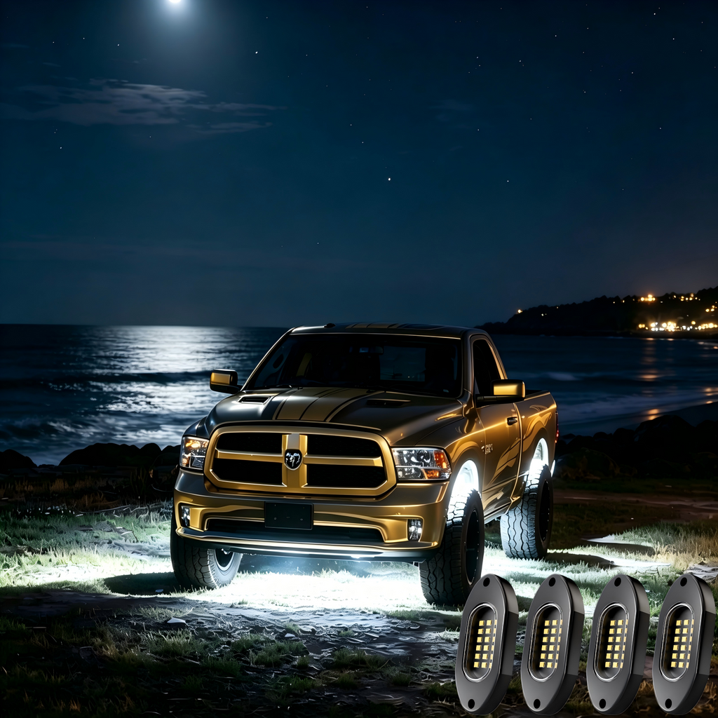 YiLaie 12 PCS LED Rock Light Pods, 12V , 6000K Pure White Lights