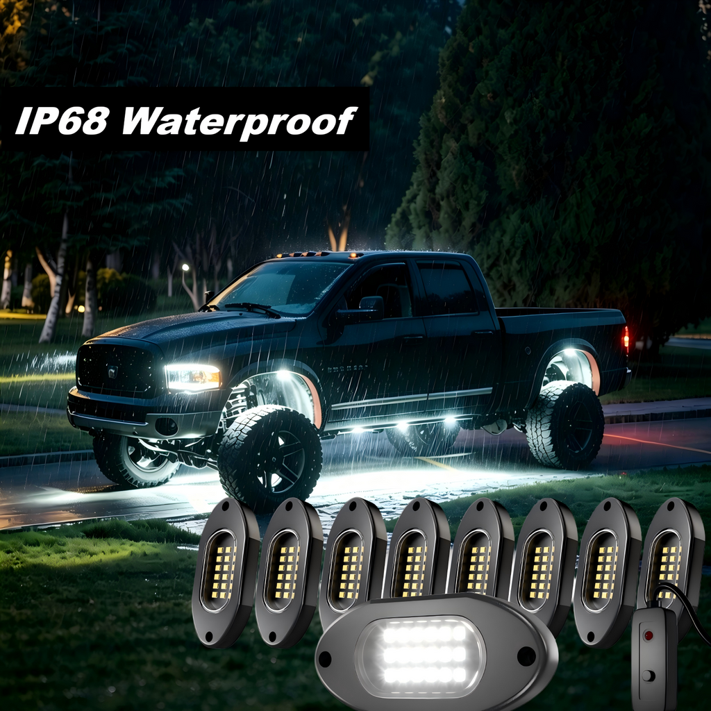 YiLaie 8 PCS LED Rock Light Pods, 12V , 6000K Pure White Lights