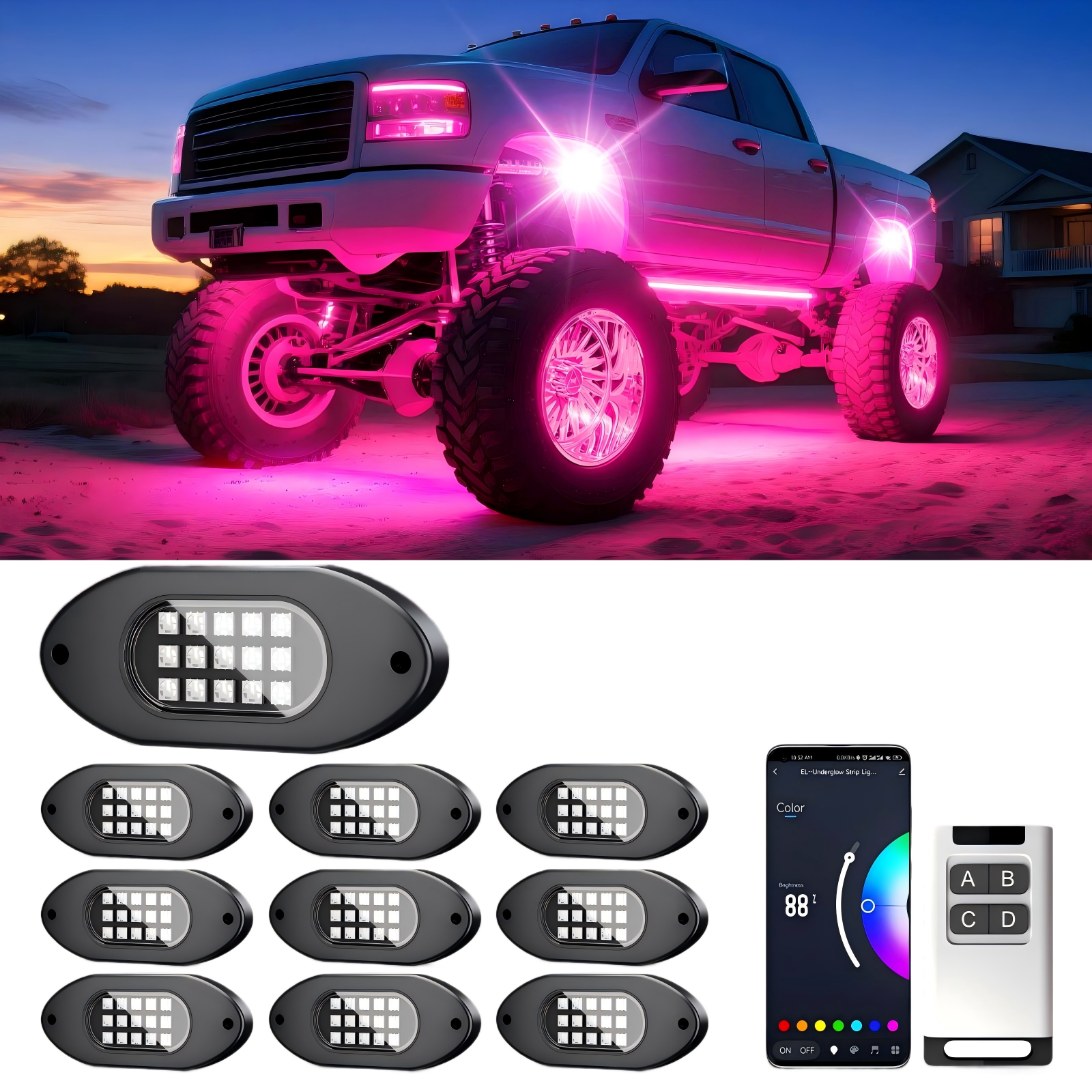 10 Pods RGB LED Rock Lights with App & Remote