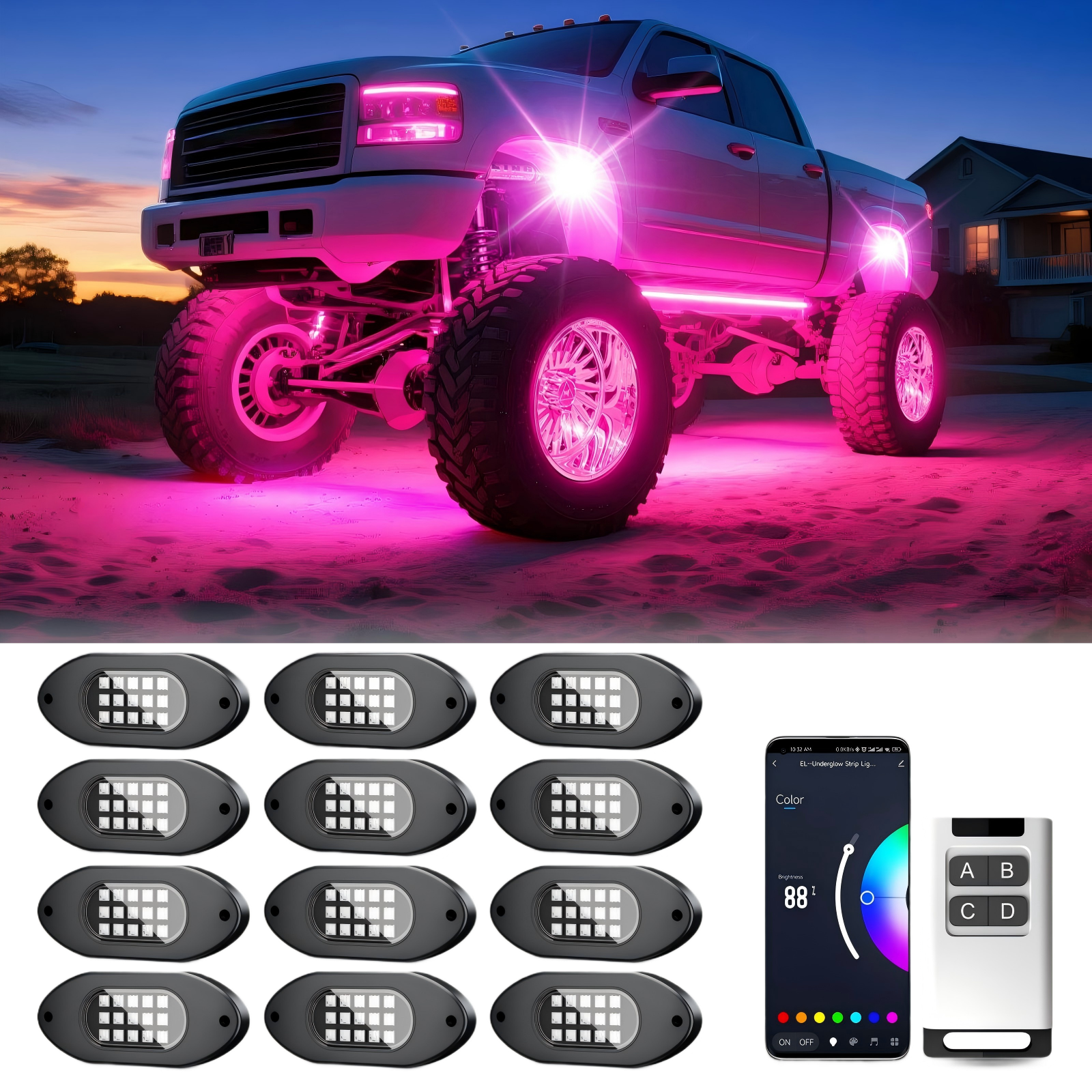 12 Pods RGB LED Rock Lights with App & Remote