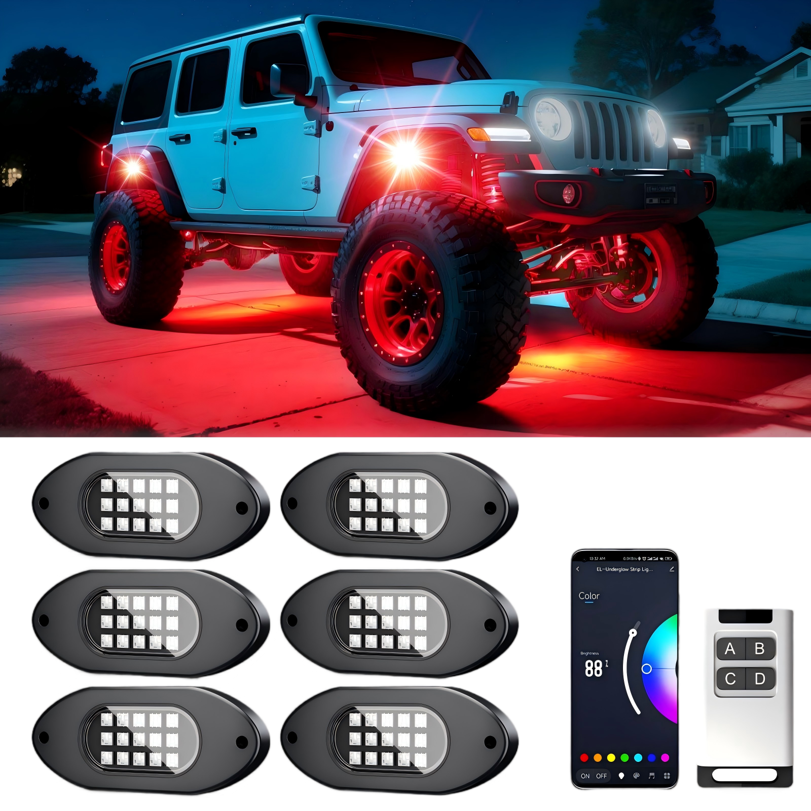 6 Pods RGB LED Rock Lights with App & Remote