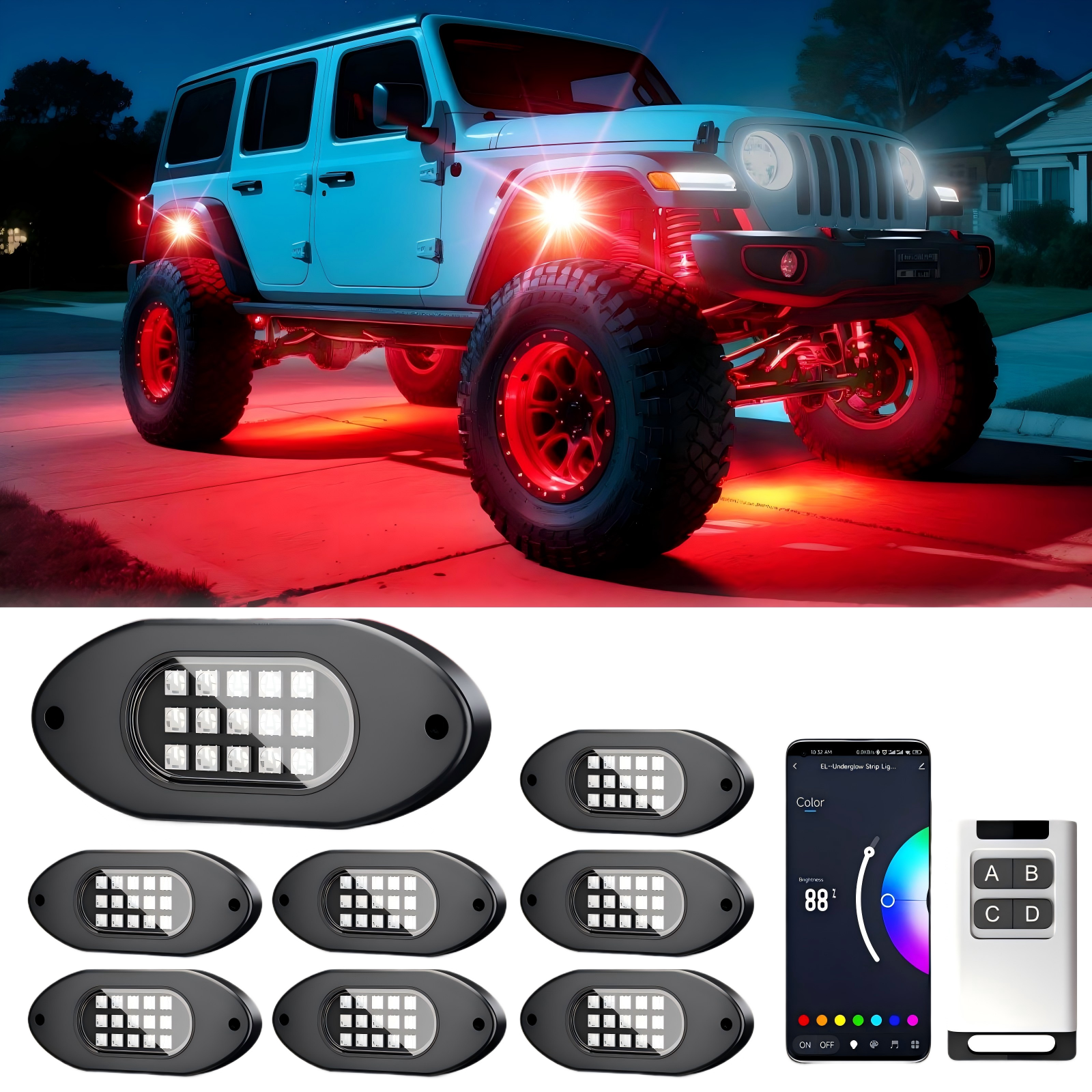 8 Pods RGB LED Rock Lights with App & Remote