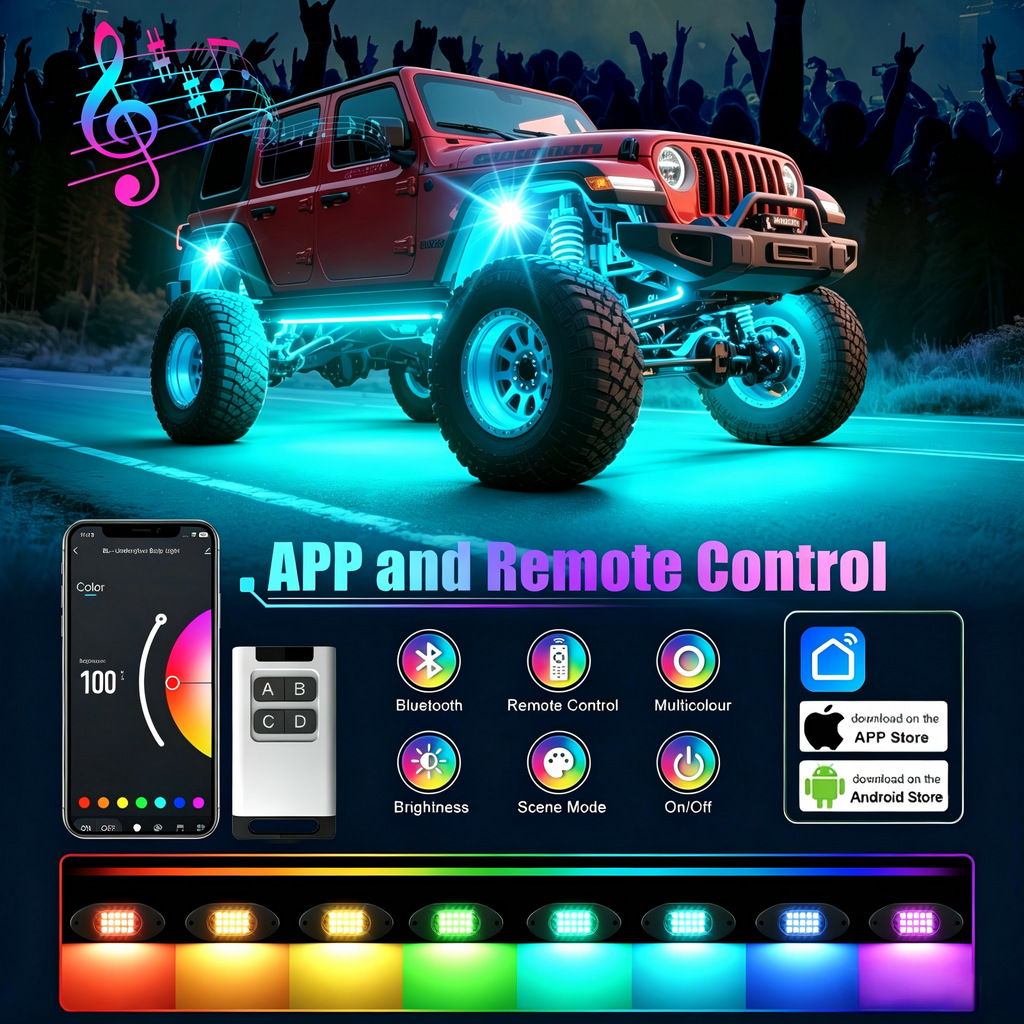 10 Pods RGB LED Rock Lights with App & Remote