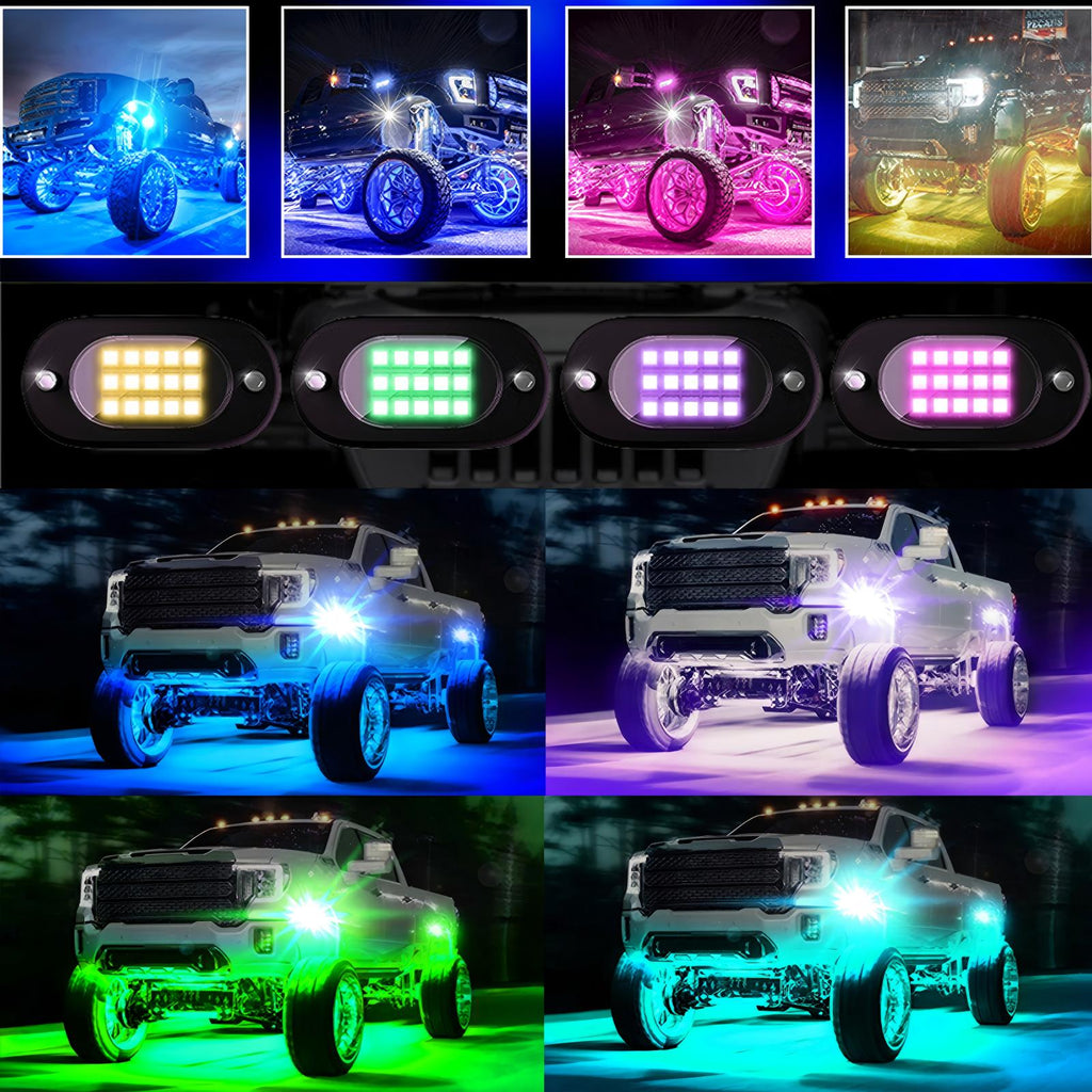 YiLaie 4 pods RGB Rock Lights, 60 LEDs, 12V