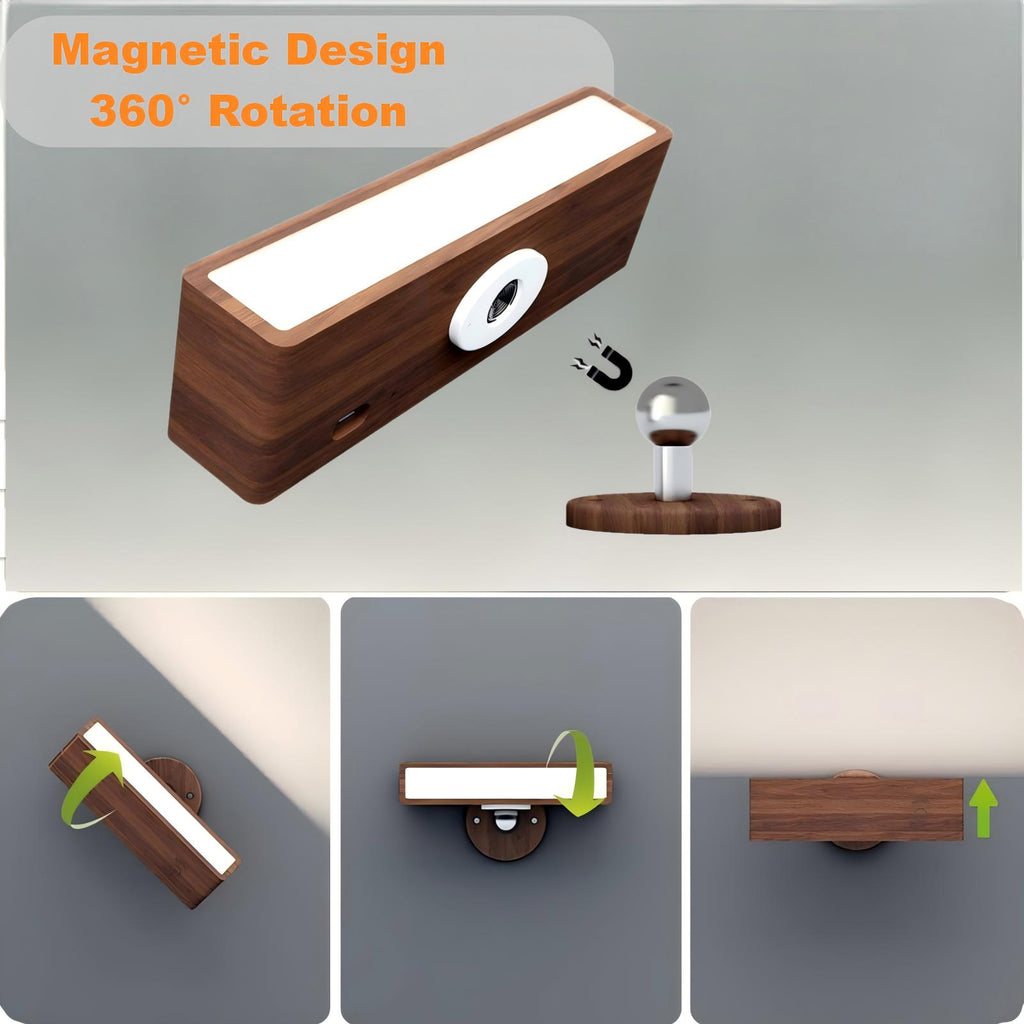 YiLaie 1 pcs Black Walnut LED Wall Sconce 3 Color Temp Rechargeable