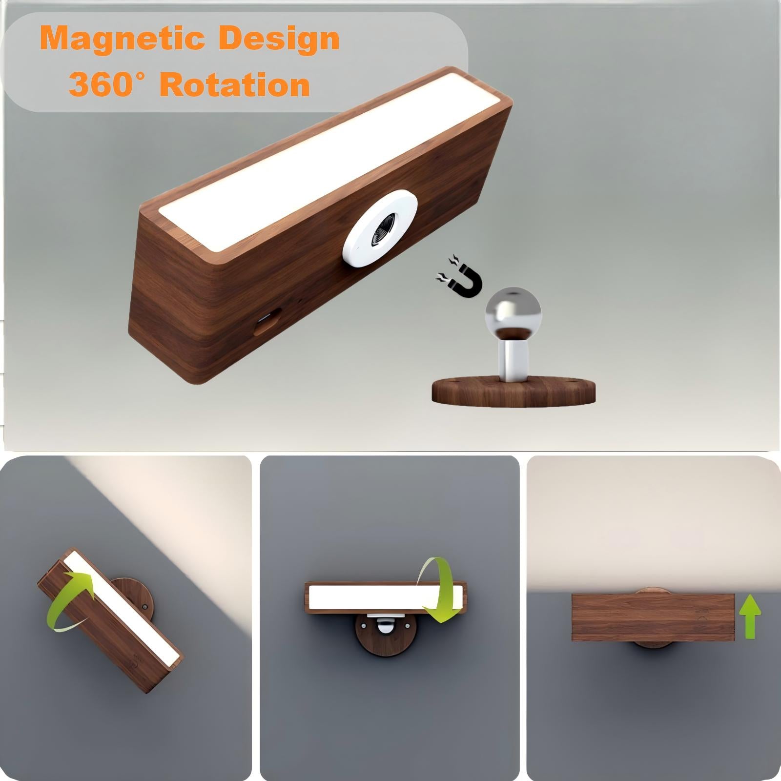 YiLaie 2 pcs Black Walnut LED Wall Sconce 3 Color Temp Rechargeable