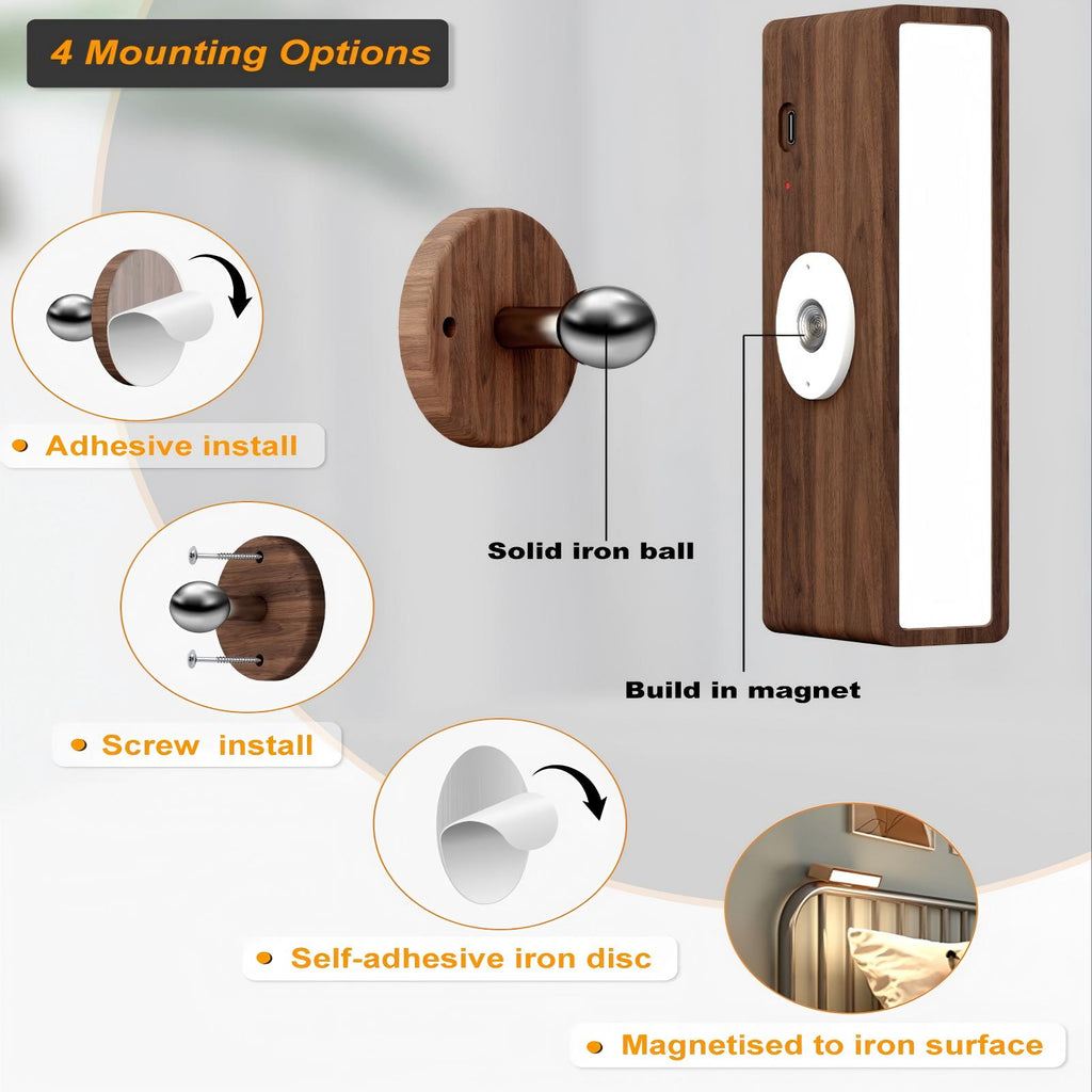 YiLaie 1 pcs Black Walnut LED Wall Sconce 3 Color Temp Rechargeable