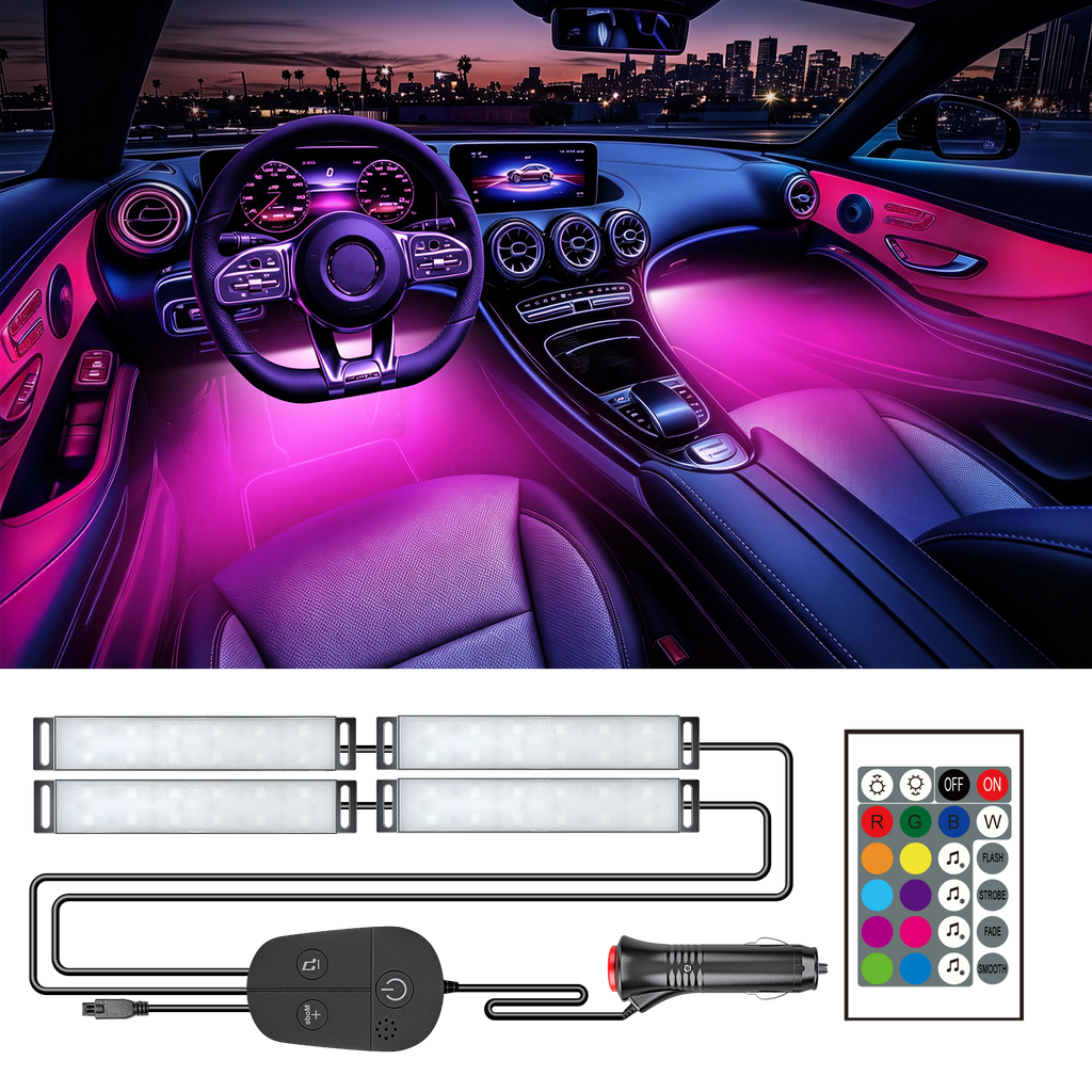 YiLaie DC 12V,Cigarette Lighter Car Interior LED Lights, 3 Buttons & Remote Control Music Sync