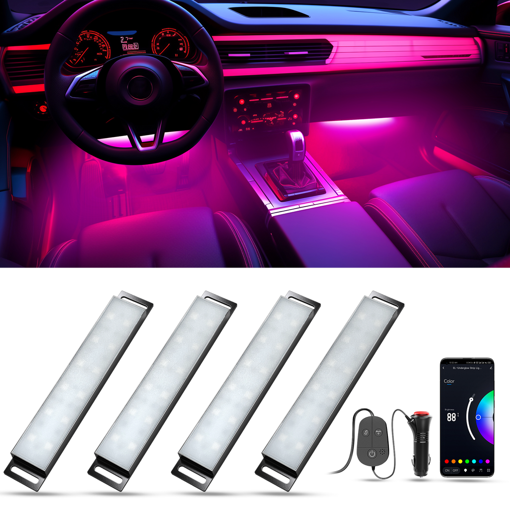 YiLaie DC 12V Cigarette Lighter Car Interior LED Lights, 3‑Key Wired Controller & App