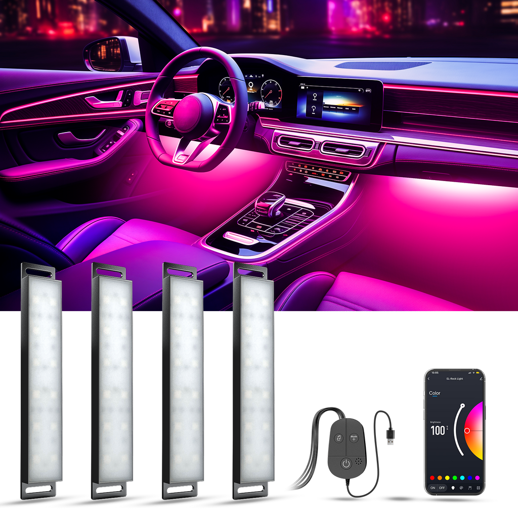 YiLaie DC 5V USB RGB Car LED Lights, App & 3‑Key Wired Controller, Music Sync