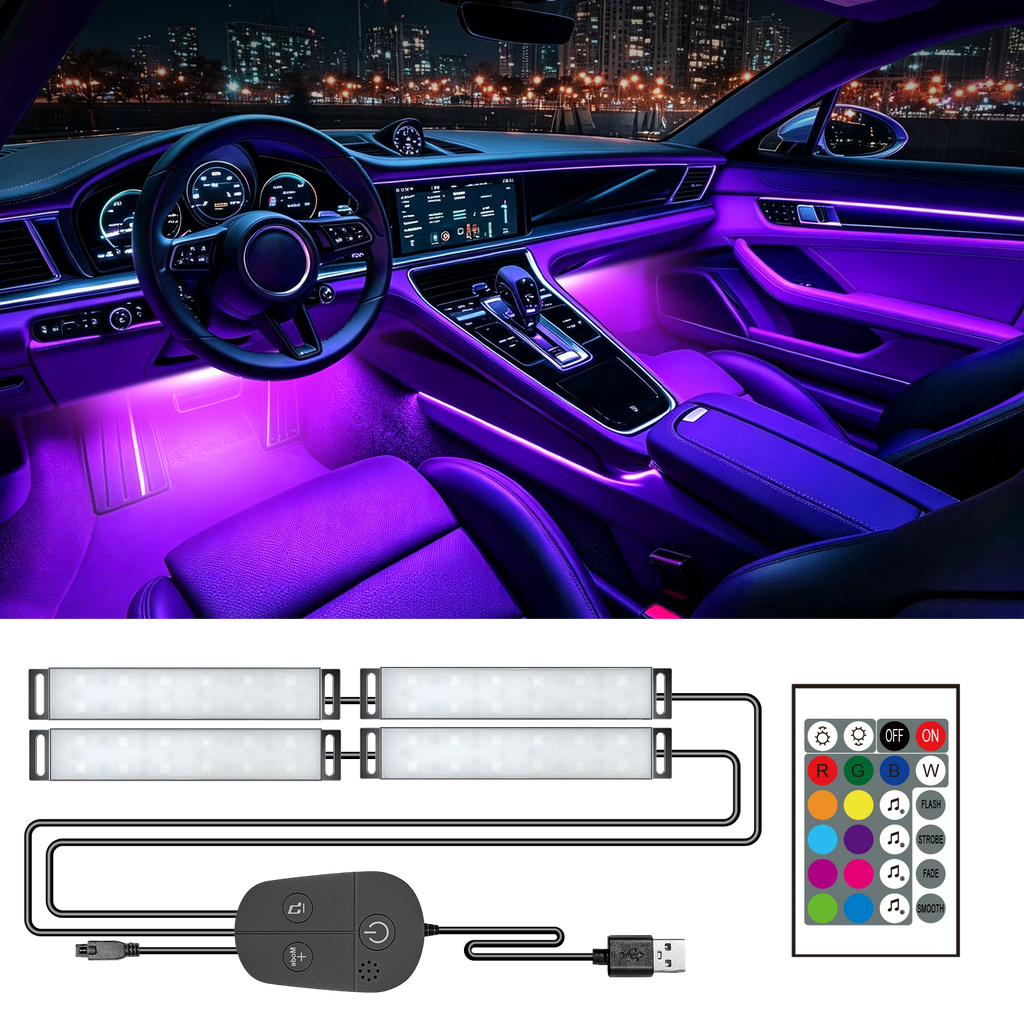 YiLaie  DC 5V ,USB  Car Interior LED Lights, 3 Buttons & Remote Control Music Sync