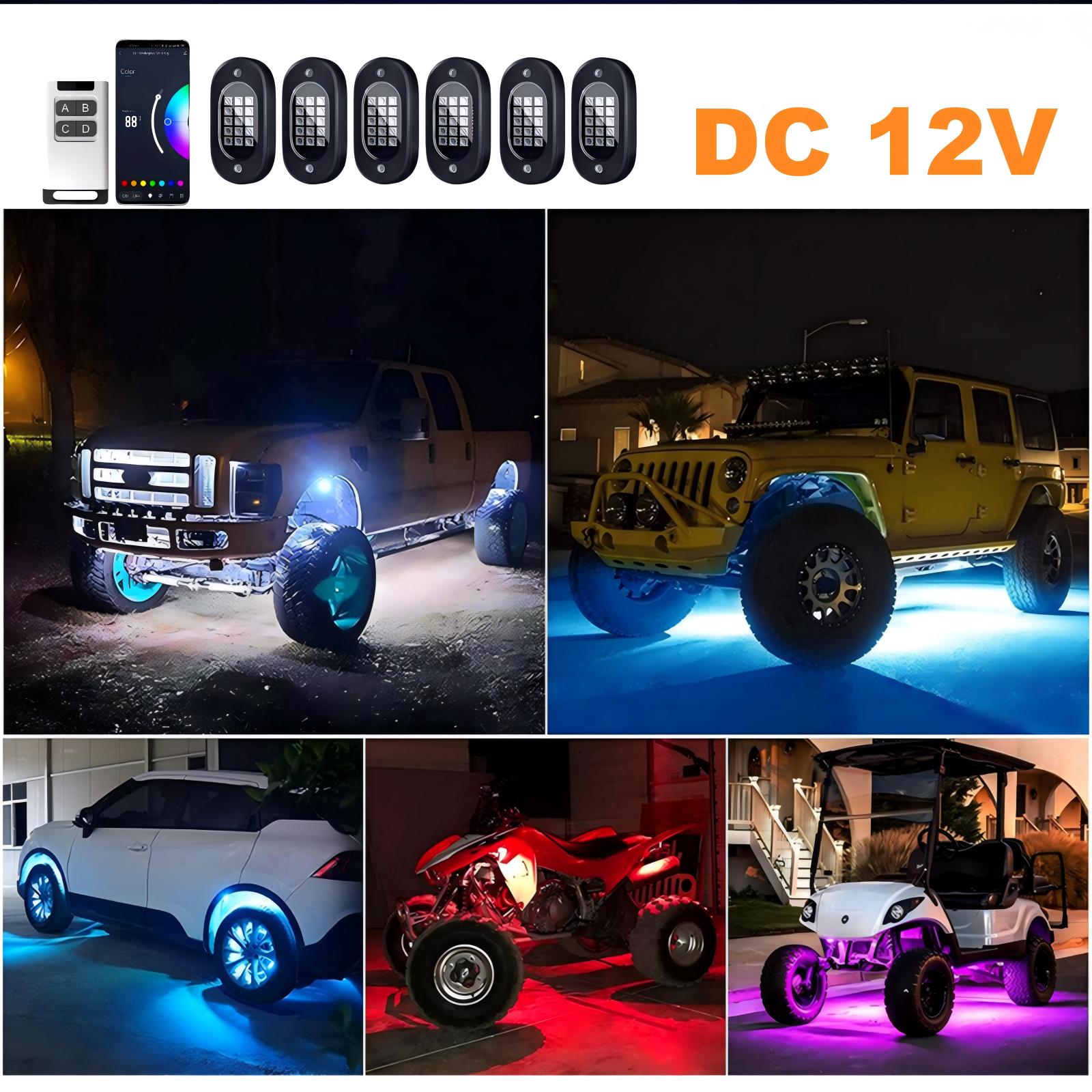 YiLaie 4 pods RGB Rock Lights, 60 LEDs, 12V