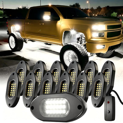 YiLaie 12 PCS LED Rock Light Pods, 12V , 6000K Pure White Lights