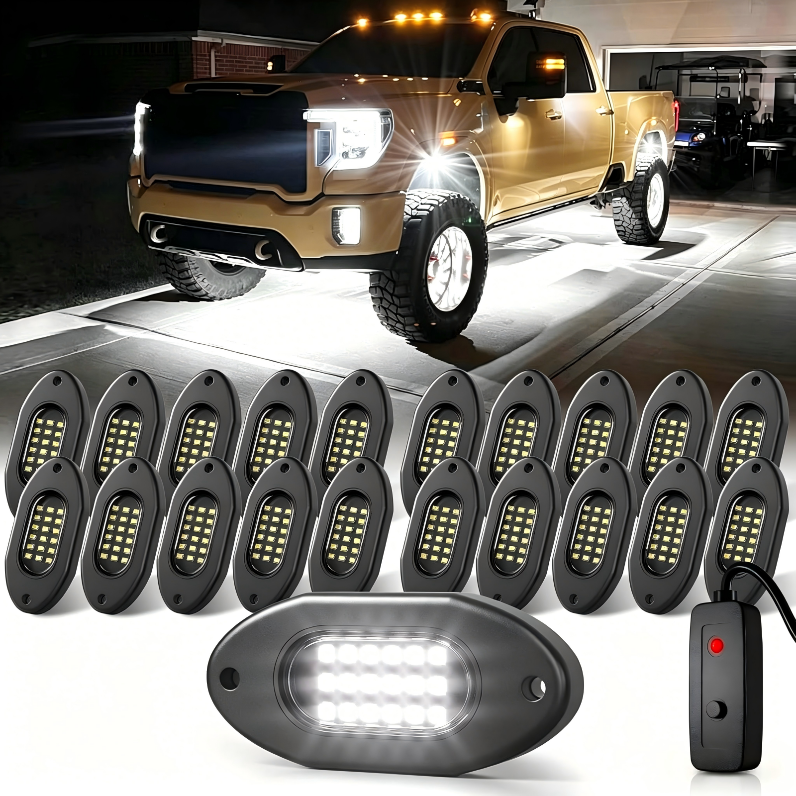 YiLaie 20 PCS LED Rock Light Pods, 12V , 6000K Pure White Lights