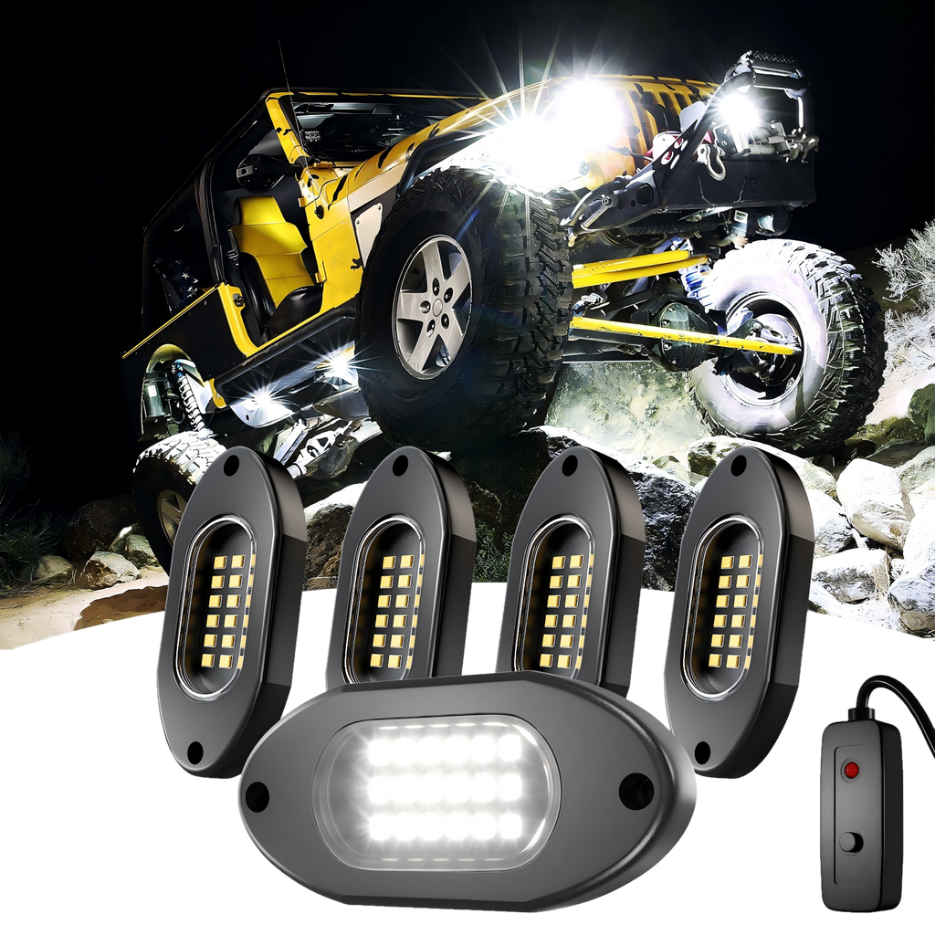 YiLaie 4PCS LED Rock Light Pods, 12V , 6000K Pure White Lights