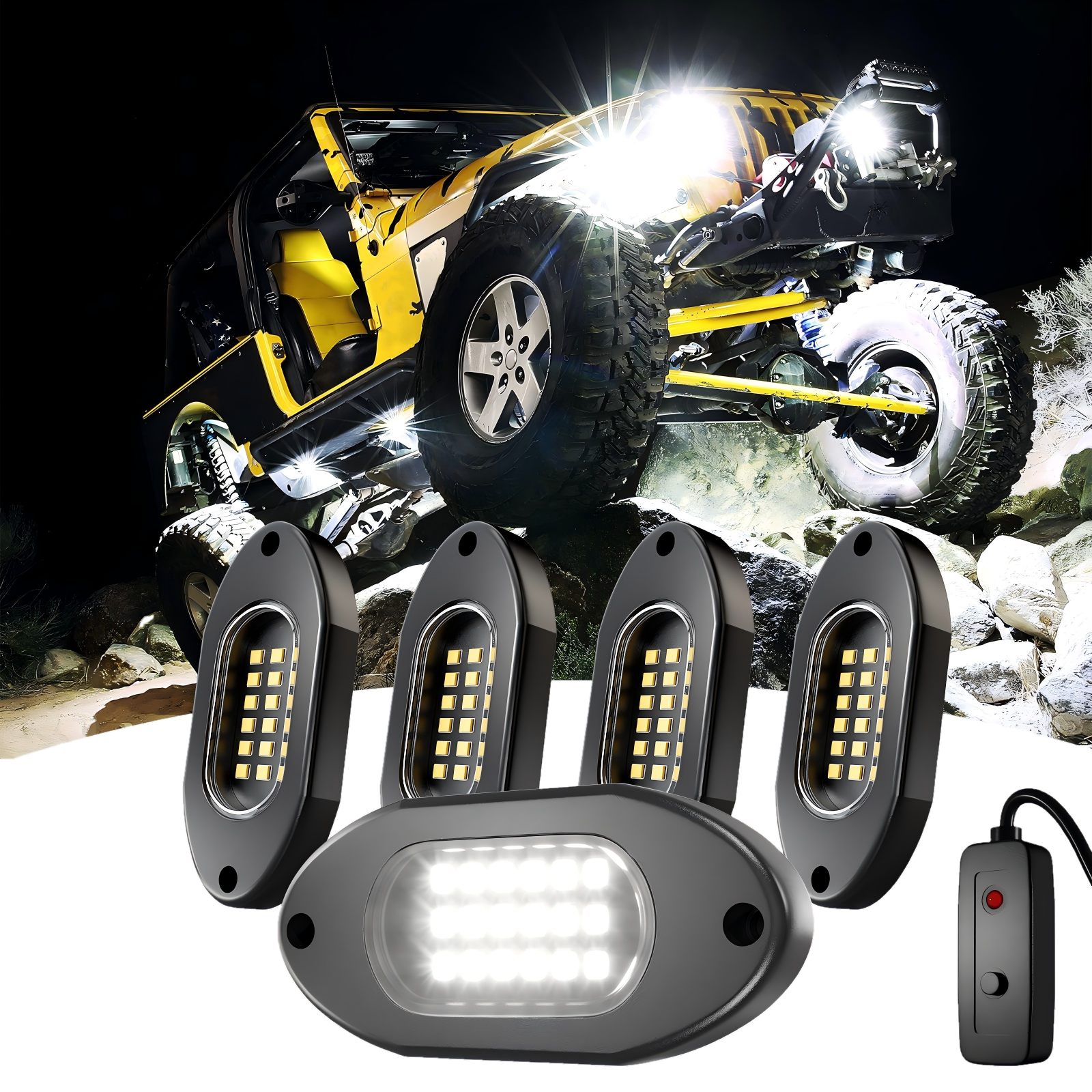 YiLaie 4PCS LED Rock Light Pods, 12V , 6000K Pure White Lights