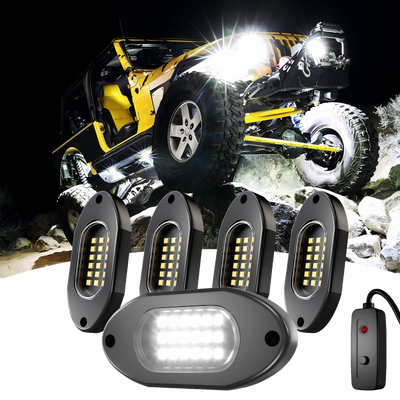 YiLaie 4PCS LED Rock Light Pods, 12V , 6000K Pure White Lights