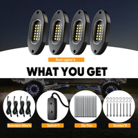 YiLaie 4PCS LED Rock Light Pods, 12V , 6000K Pure White Lights
