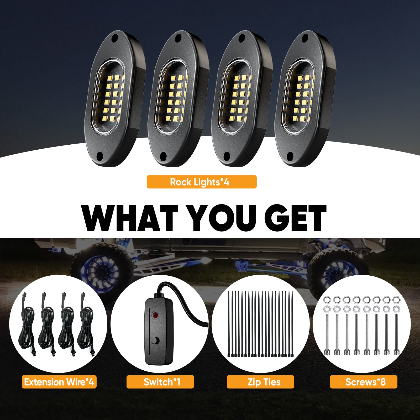 YiLaie 4PCS LED Rock Light Pods, 12V , 6000K Pure White Lights