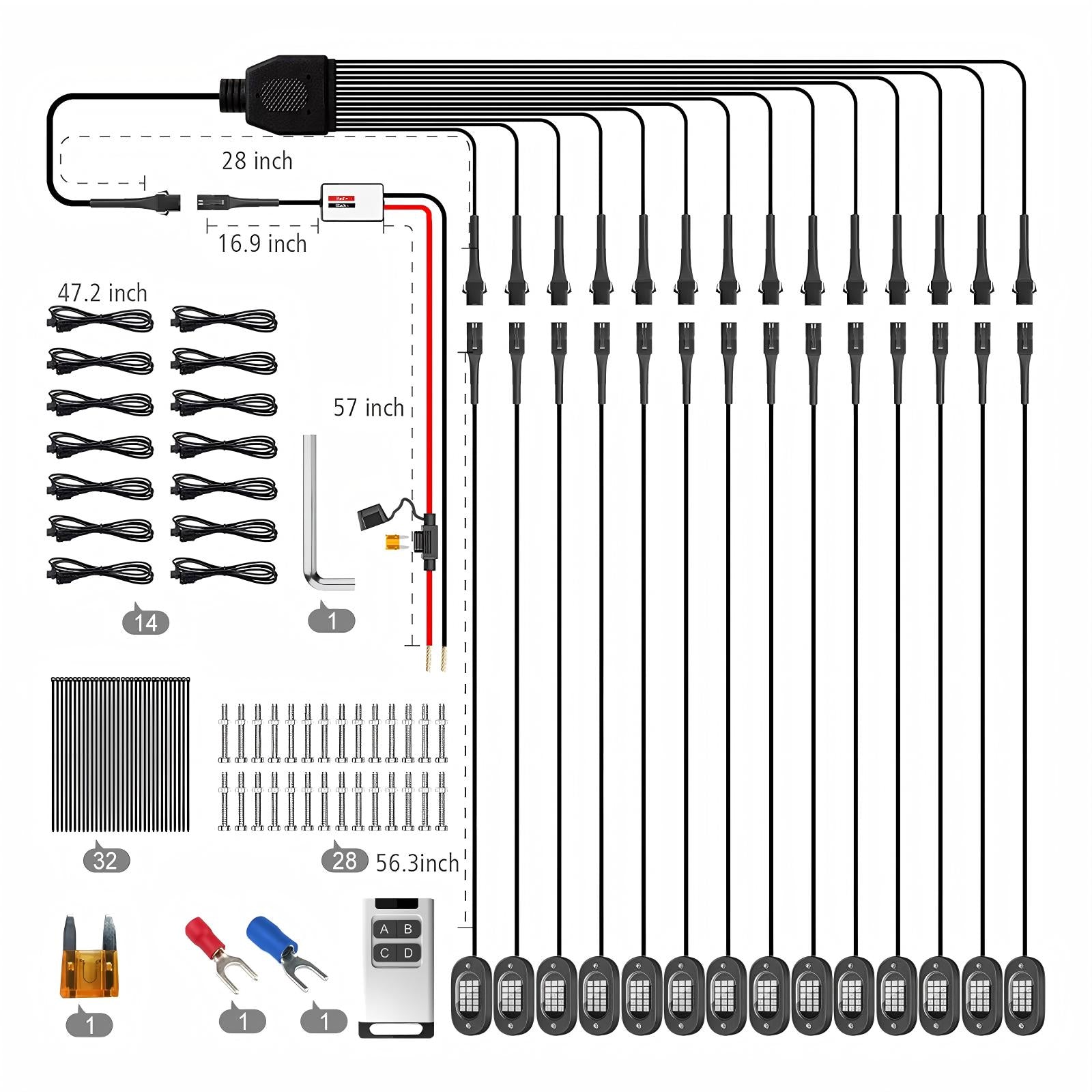 YiLaie 14 PodS RGB Rock Lights, 60 LEDs, 12V