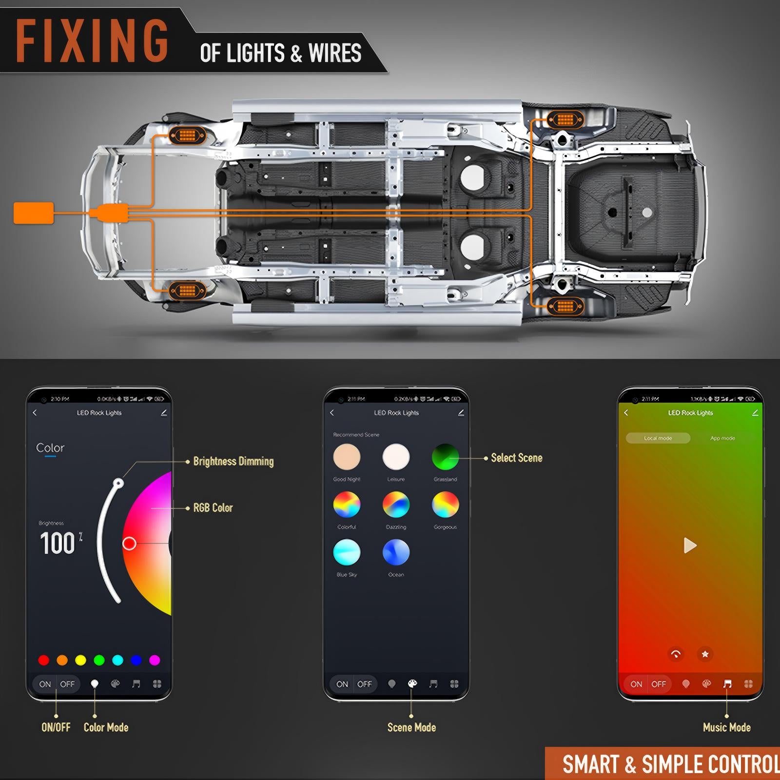 YiLaie 4 pods RGB Rock Lights, 60 LEDs, 12V
