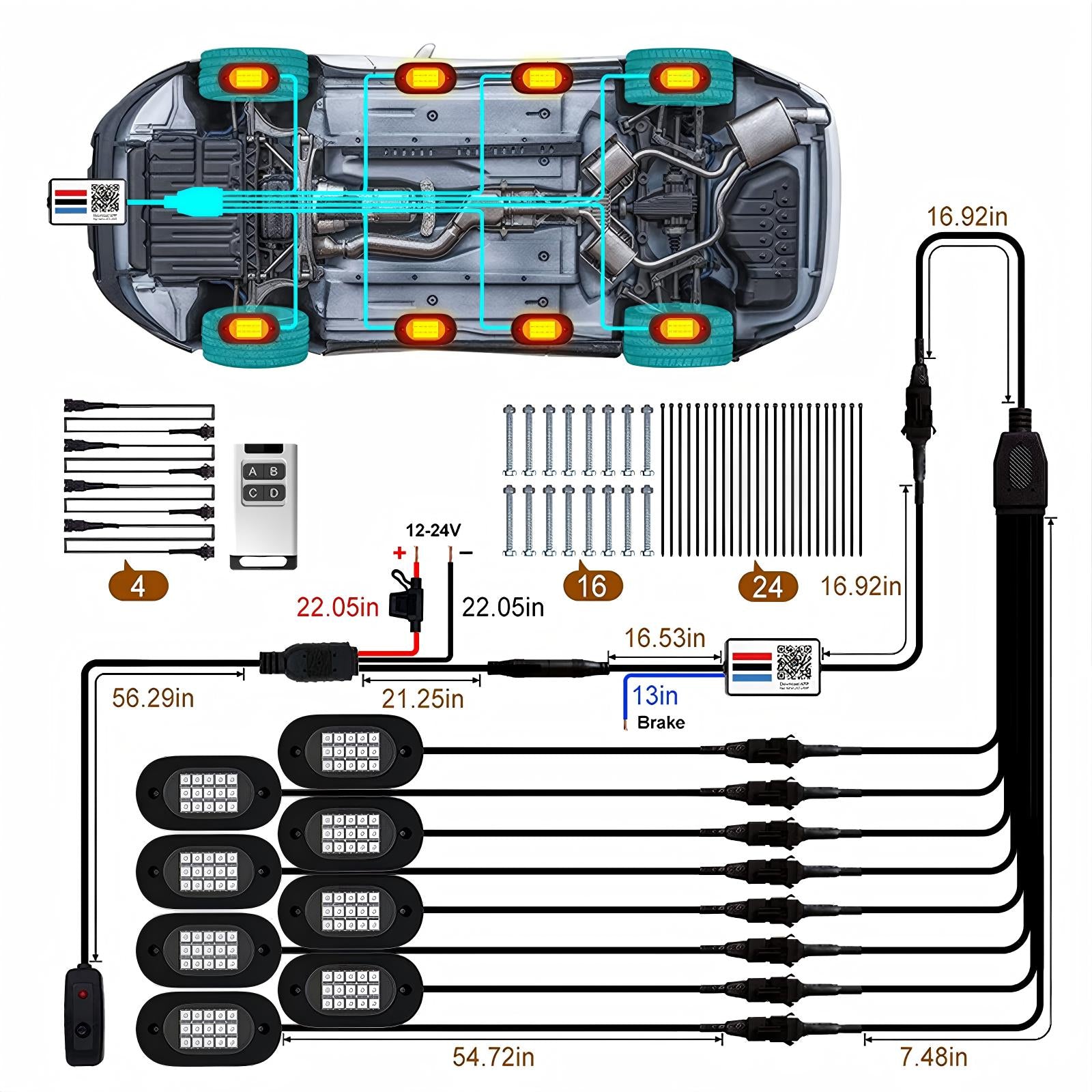 YiLaie 8 Pods RGB Rock Lights, 60 LEDs, 12V
