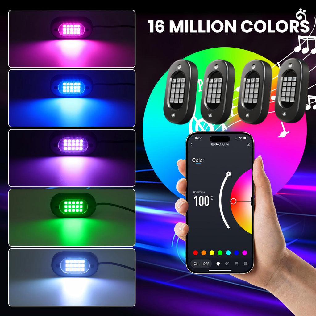 YiLaie 8 Pods RGB Rock Lights, 60 LEDs, 12V