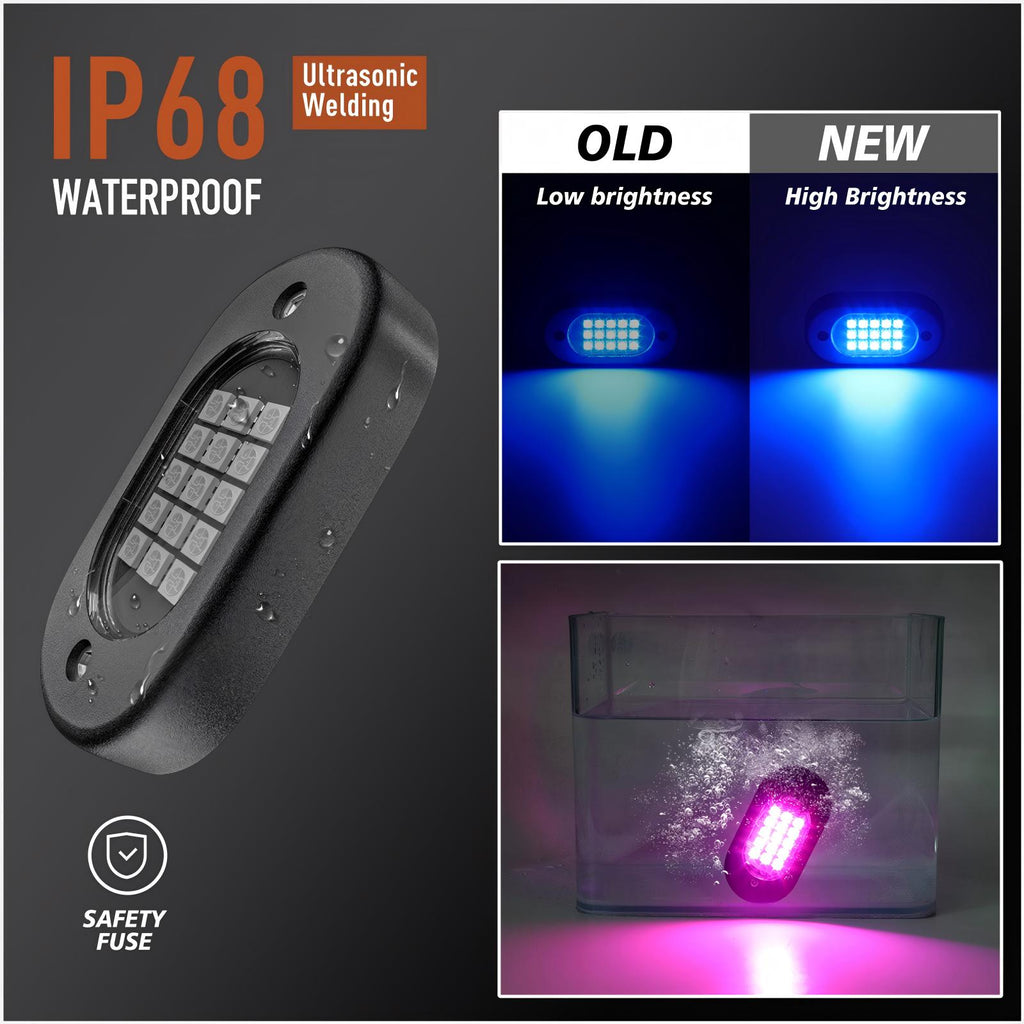 YiLaie 8 Pods RGB Rock Lights, 60 LEDs, 12V