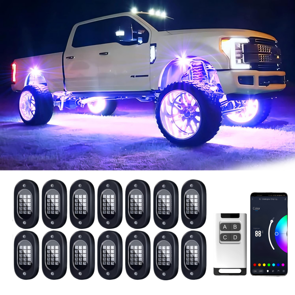 YiLaie 14 PodS RGB Rock Lights, 60 LEDs, 12V
