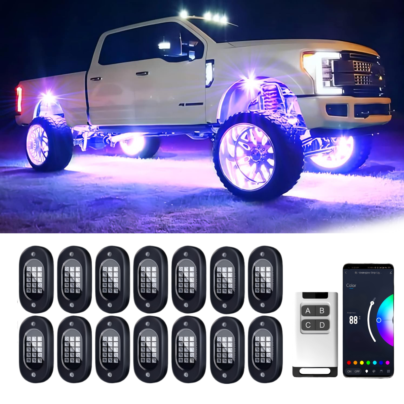YiLaie 14 PodS RGB Rock Lights, 60 LEDs, 12V